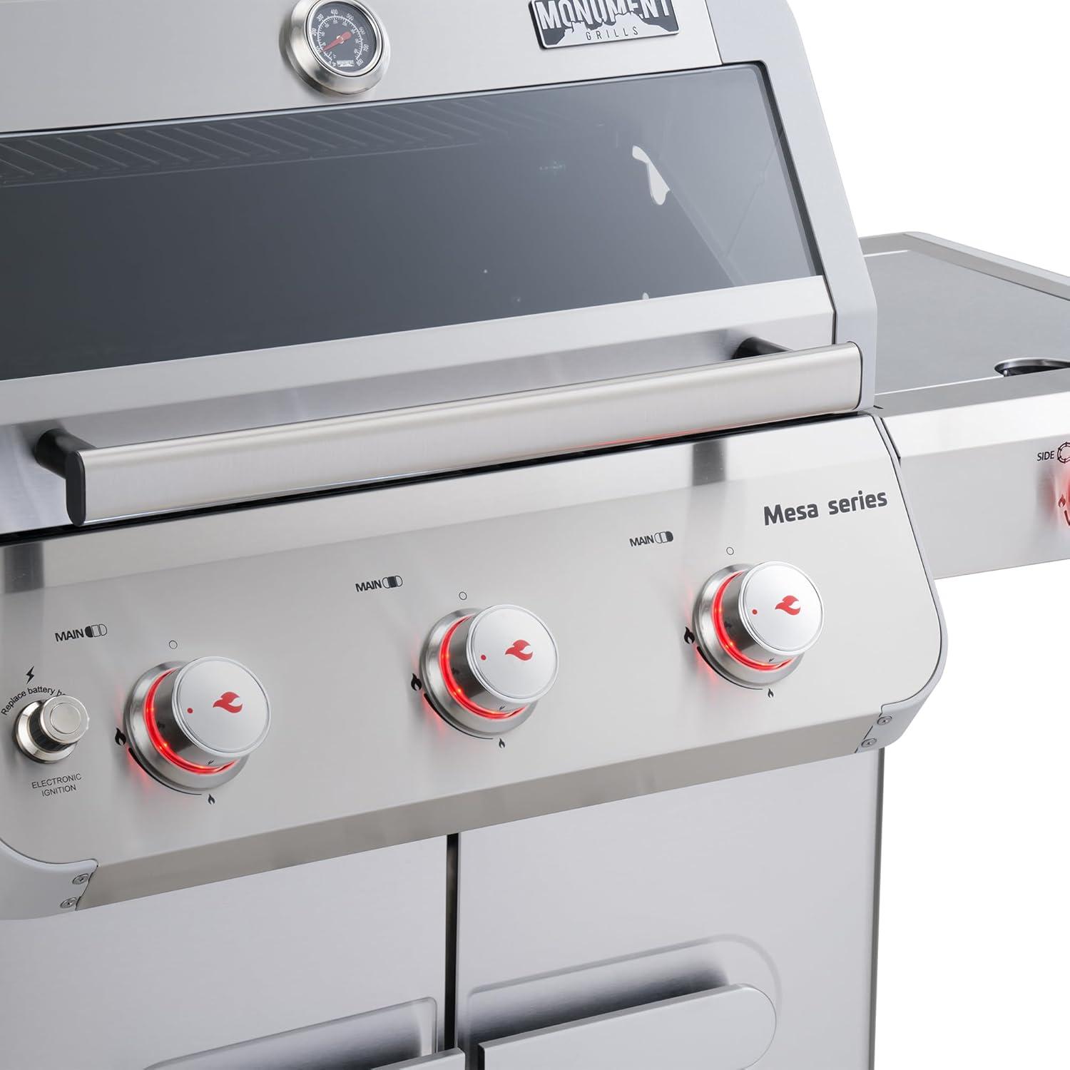 Monument Grills Mesa Series3-Burner 48000 BTU Propane Gas Grill with 1 Side Burner