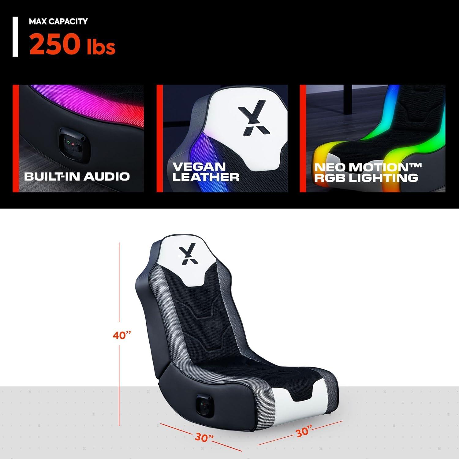 Black and White RGB LED Gaming Rocking Chair with Speakers