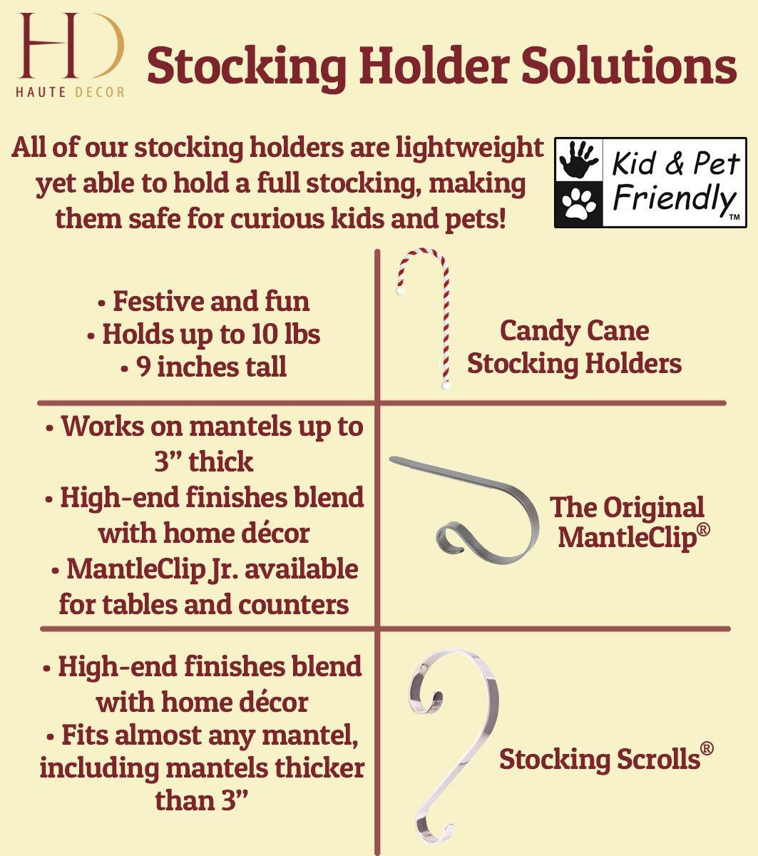 Haute Decor Stocking Scrolls Embossed Holly Stocking Holder (Set of 4)