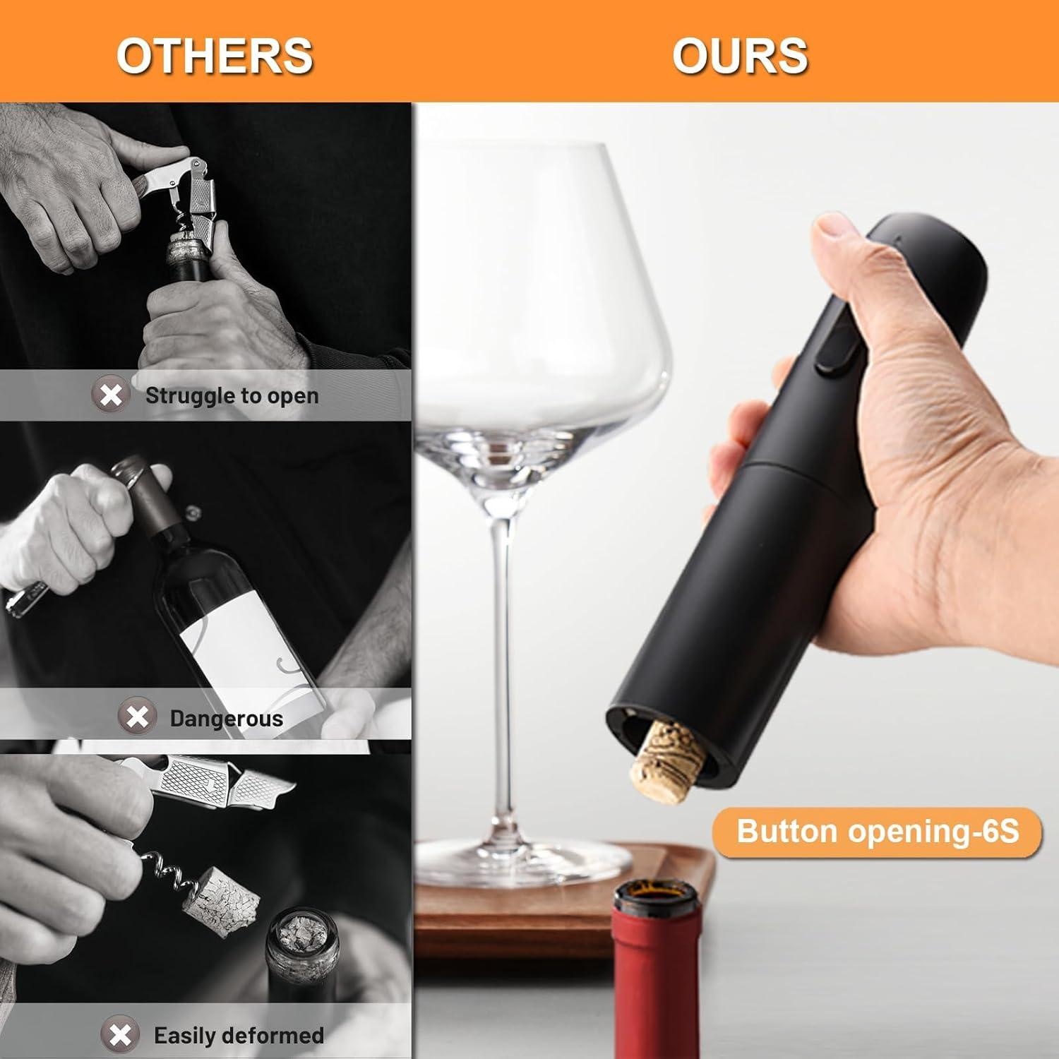 Rechargeable Electric Wine Opener, 5 in 1 set with Automatic Electric Wine Bottle Corkscrew Opener, Foil Cutter, Vacuum Stopper, Wine Pourer and Storage Charging Stand