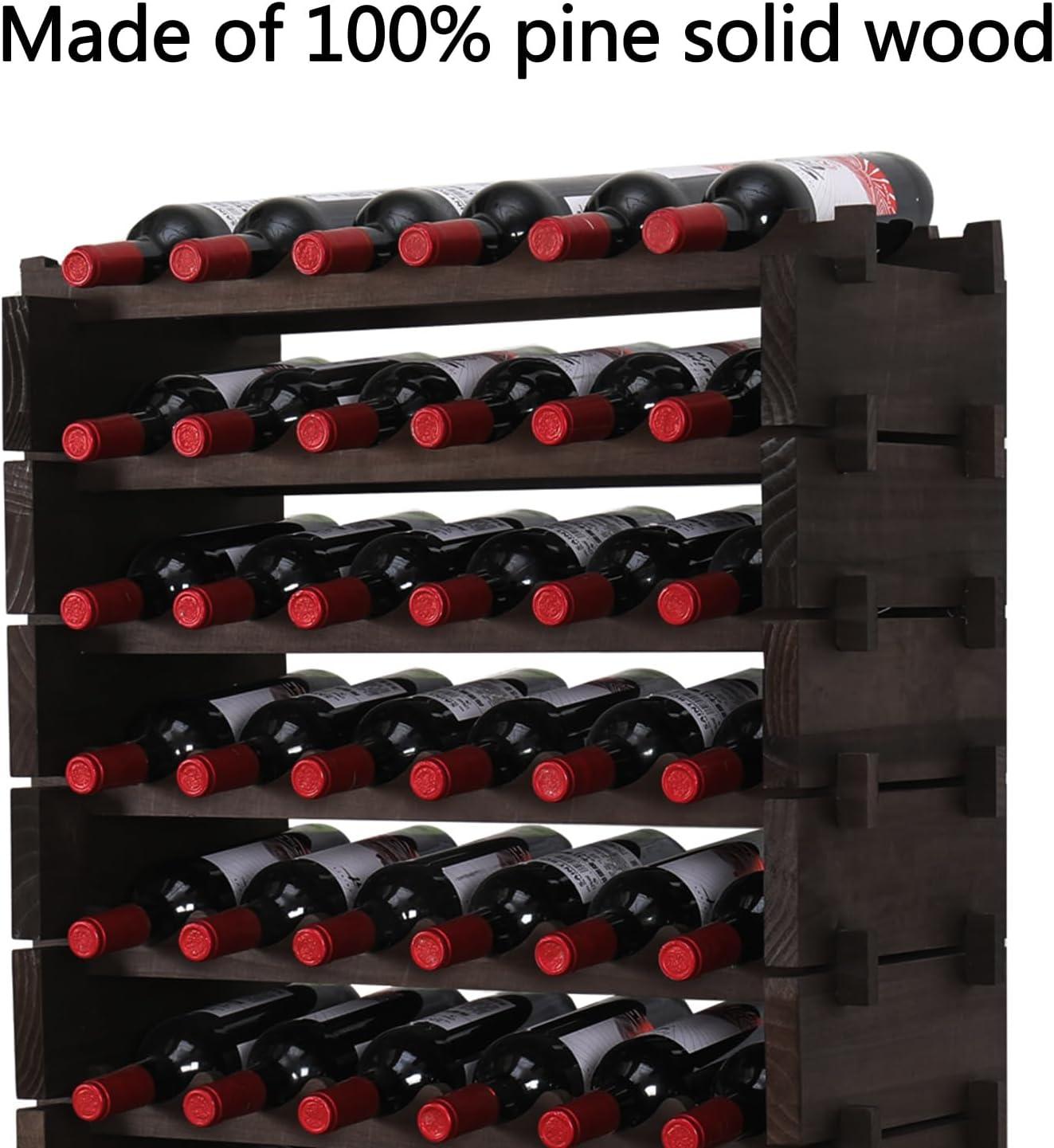 Wine Rack Solid Wood Stackable Storage Wooden Wine Rack Wine Cabinet (60 Bottles, Gray)