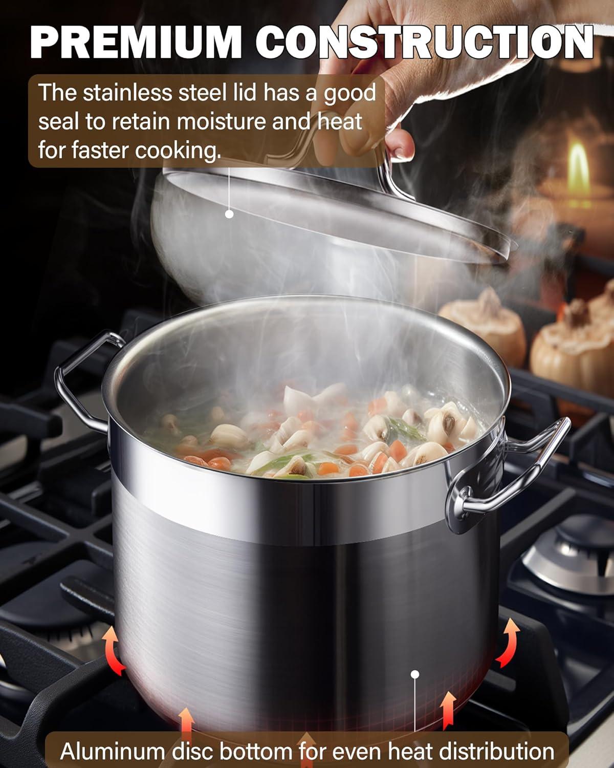 Cooks Standard Professional Stainless Steel Stock Pot with Lid, Silver