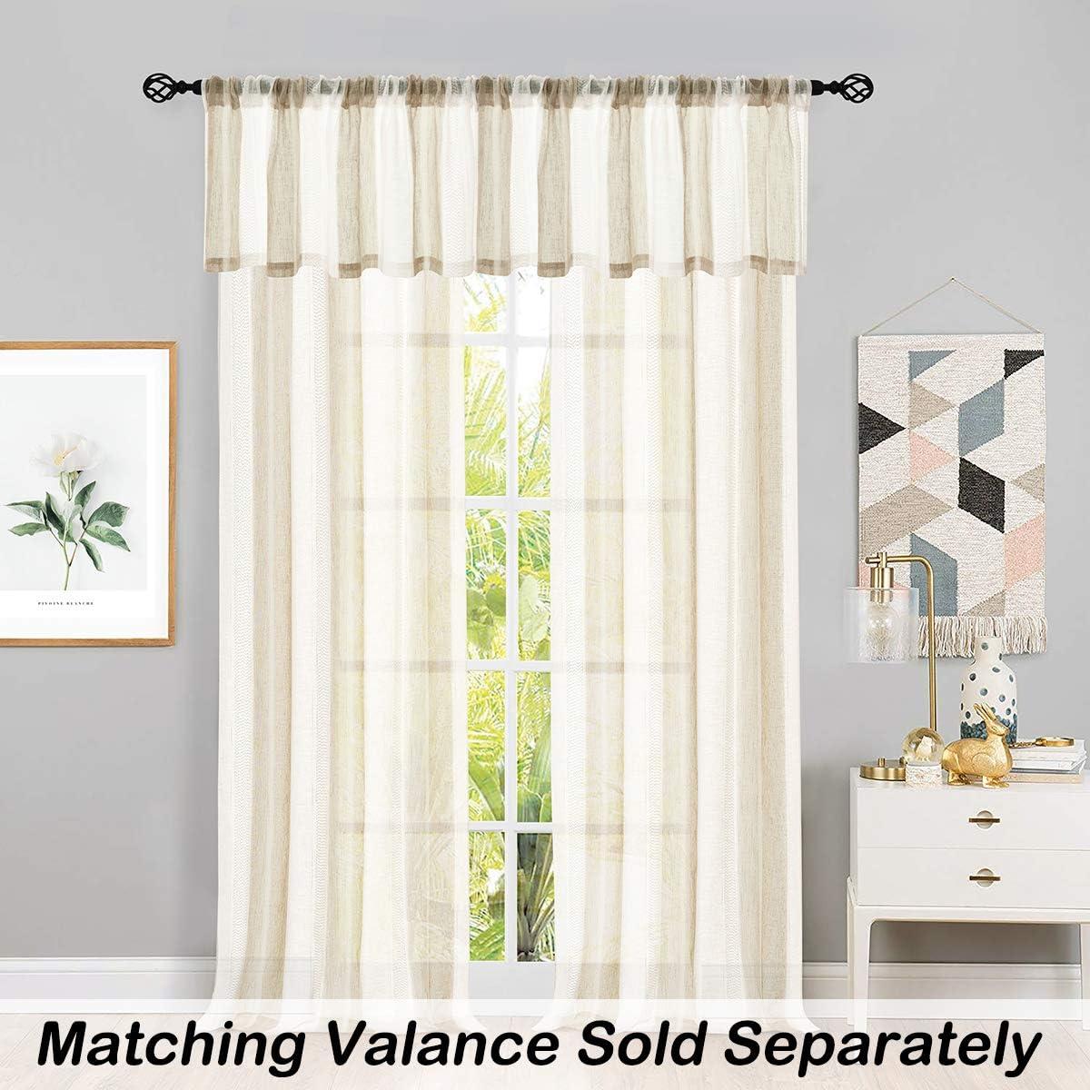 Beige and White Stripe Sheer Farmhouse Curtains Boucle Linen Window Curtain Drape Yarn Dyed Woven 84 Inches Long for Living Room Bedroom Rod Pocket Panels, 40" W x 84" L (Pack of 2)