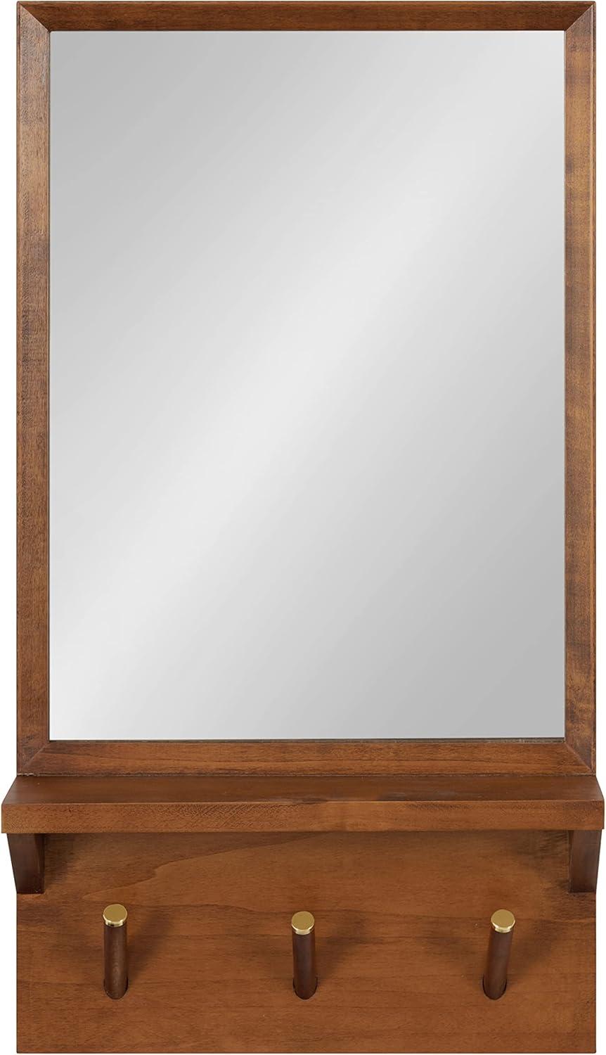 Kate & Laurel All Things Decor 16"x30" Hinter Framed Wall Mirror with Pegs Black: Entryway, Hanging Storage