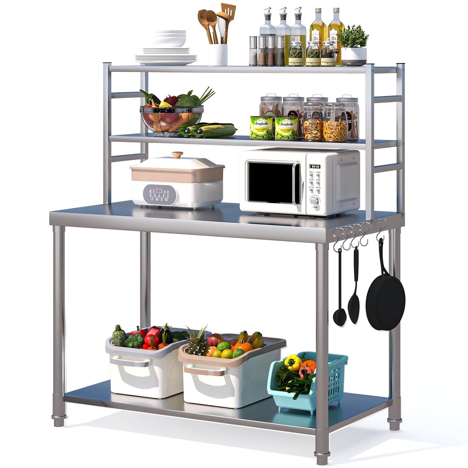48" x 24" Food Prep Table Kitchen Work Table Stainless Steel Table Heavy Duty Metal Kitchen Prep Table Commercial Kitchen Prep & Work Table,Galvanized