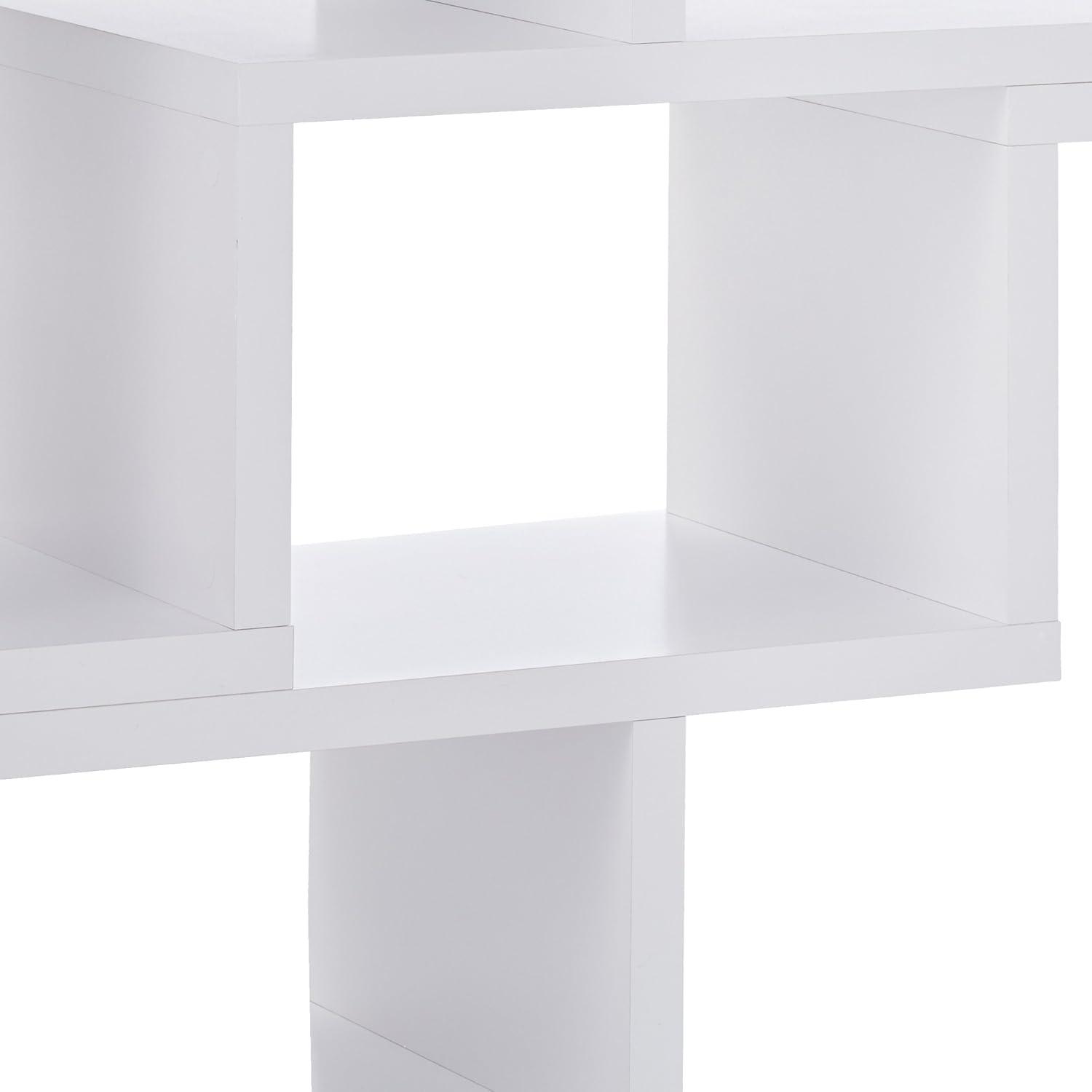 Modern White Convertible TV Console and Bookcase with L-Shaped Shelves