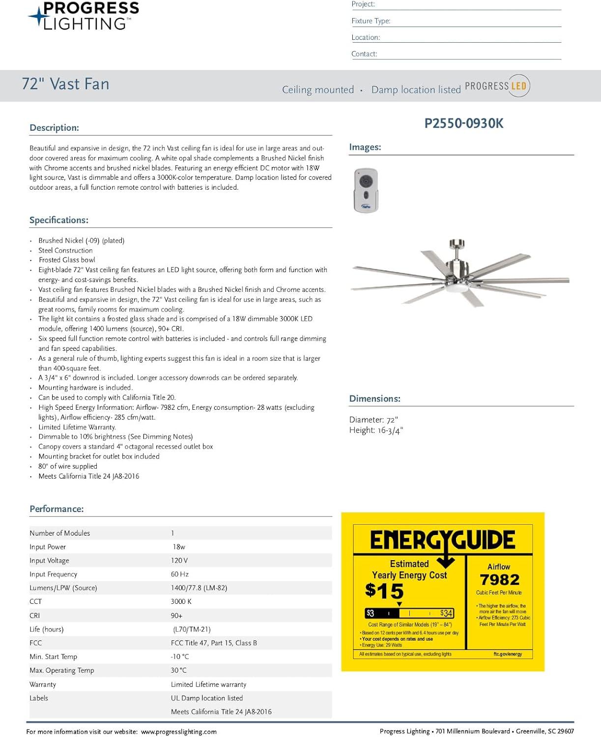 Vast Collection 72" 18W LED Eight Blade Fan