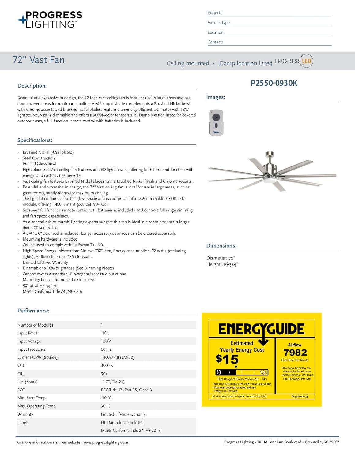 Vast Collection 72" 18W LED Eight Blade Fan