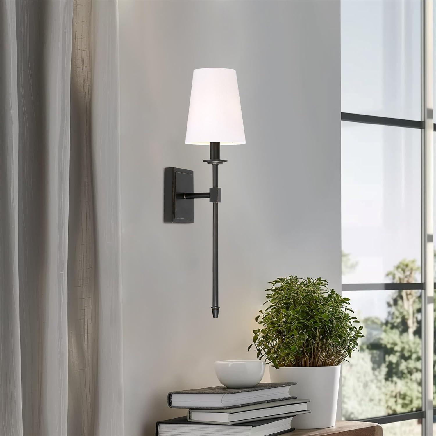 Kira Home Torche 20" Wall Sconce/Wall Light + Linen Shade, Oil-Rubbed Bronze Finish