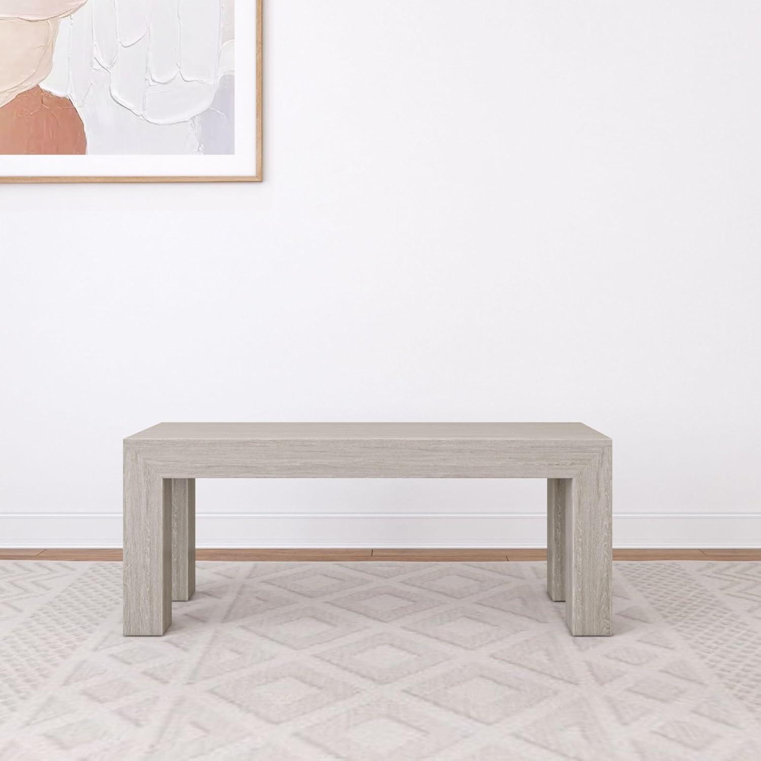 Plank+Beam Modern Dining Bench, Solid Wood Bench for Dining Table, 49", Seashell Wirebrush