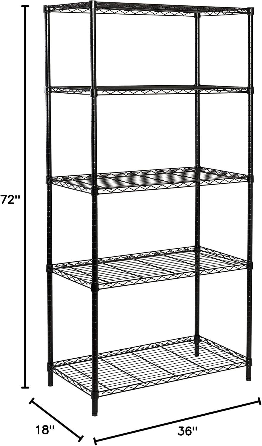 Honey-Can-Do 5-Shelf Steel Adjustable Storage Shelves, Black, Holds up to 350 lb per Shelf