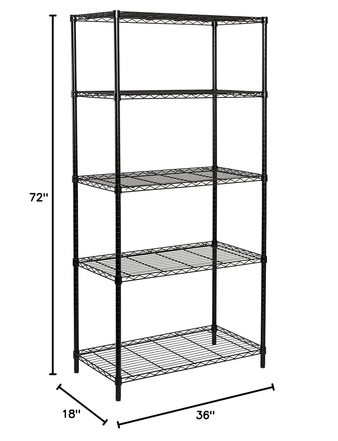 Honey-Can-Do 5-Shelf Steel Adjustable Storage Shelves, Black, Holds up to 350 lb per Shelf