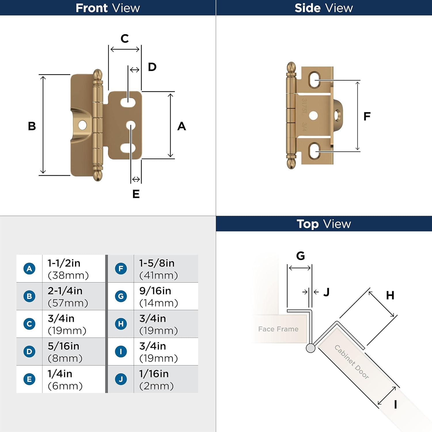 Champagne Bronze 3/4 Inch Full Wrap Cabinet Hinge