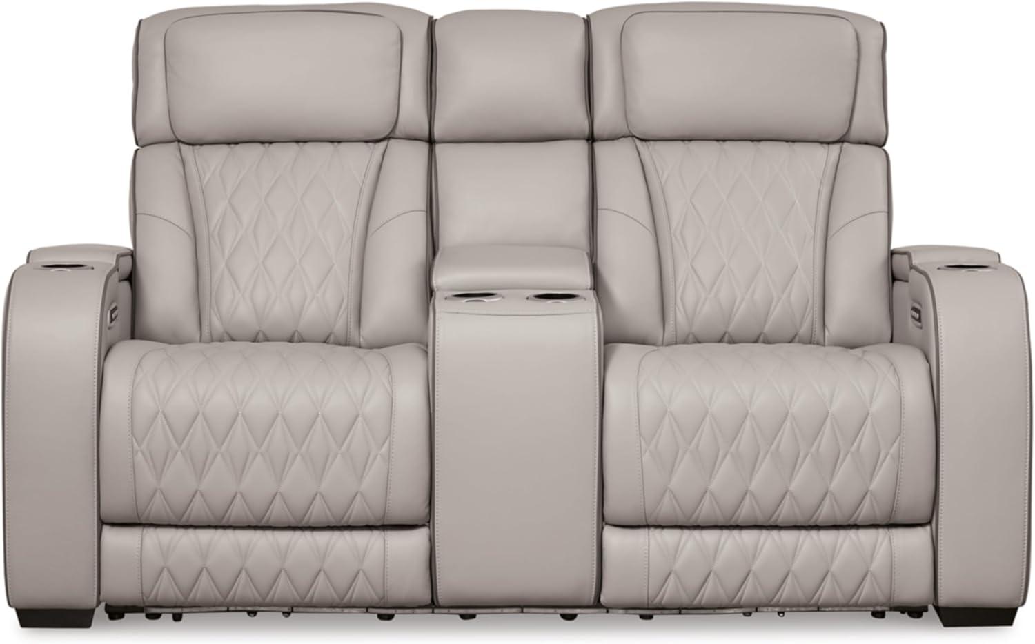 Ashley Furniture Boyington Gray Power Reclining Loveseat with Console