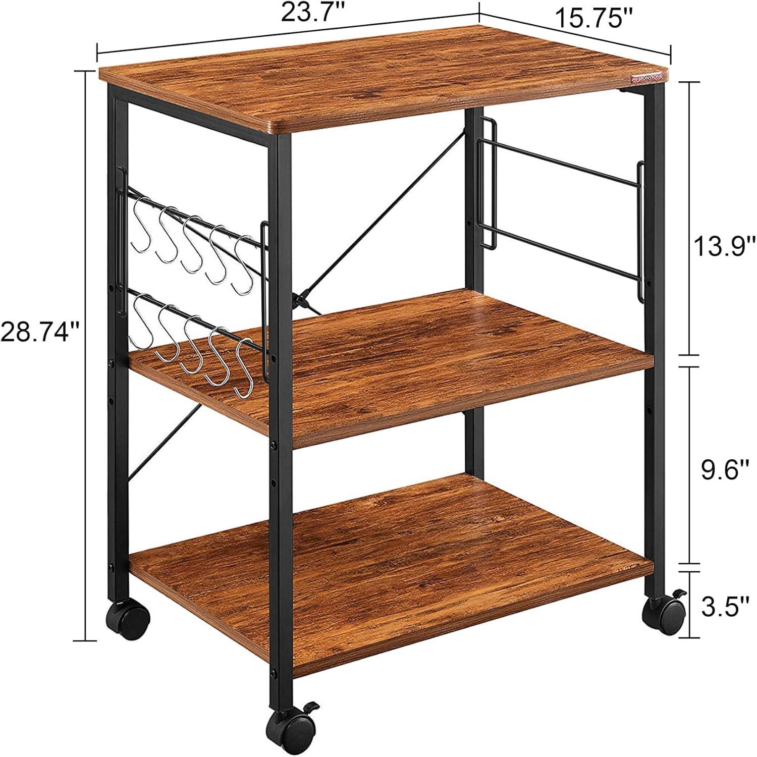 Vintage Wood and Metal 3-Tier Rolling Kitchen Utility Cart