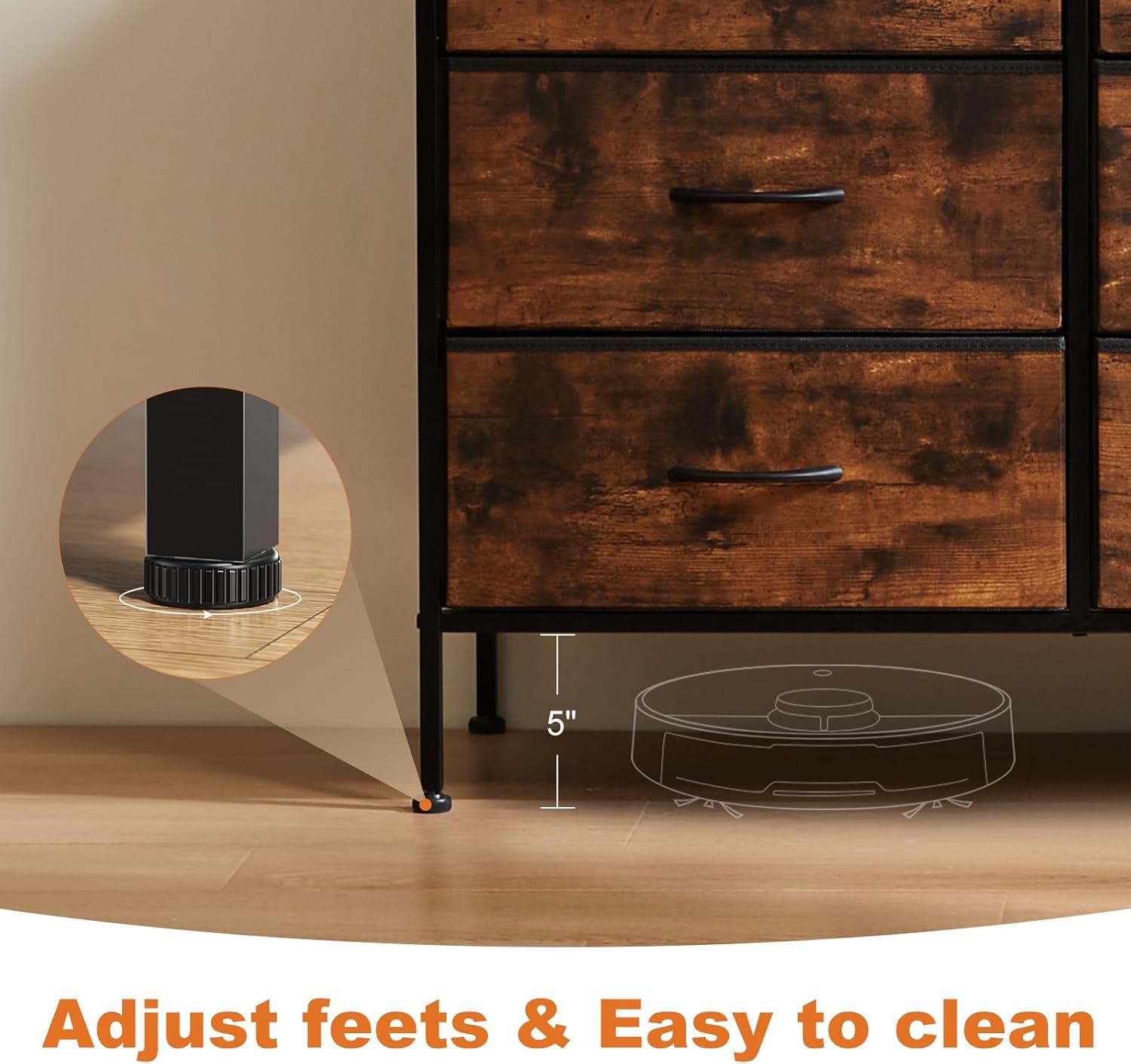 Sweetcrispy 6 Drawer Dresser for Bedroom, Fabric Chest of Drawers Dressers, Storage Tower Unit with Fabric Bins, Bedroom Dresser for Closet, Living Room, Hallway, Wood Top, Steel Frame, Brown