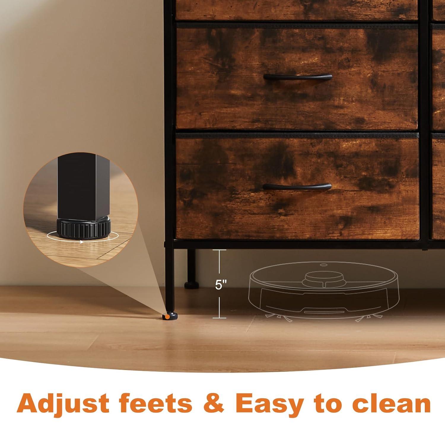 Sweetcrispy 6 Drawer Dresser for Bedroom, Fabric Chest of Drawers Dressers, Storage Tower Unit with Fabric Bins, Bedroom Dresser for Closet, Living Room, Hallway, Wood Top, Steel Frame, Brown