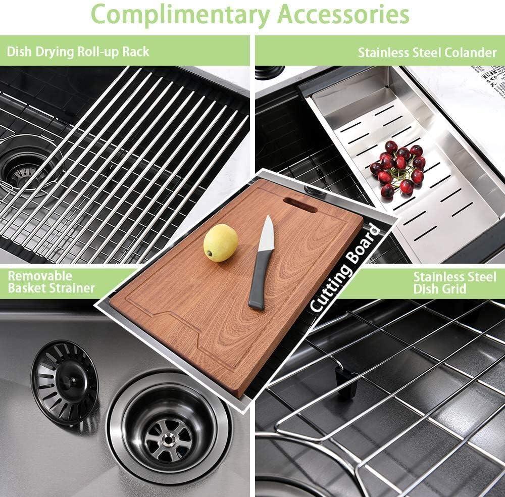 Black Farmhouse Sink 33 Inch - VALISY 33x22 Apron Front Farmhouse Kitchen Sink 16 Gauge Stainless Steel Undermount Ledge Workstation Deep Single Bowl Luxury Rustic Farm Sink with All Accessories