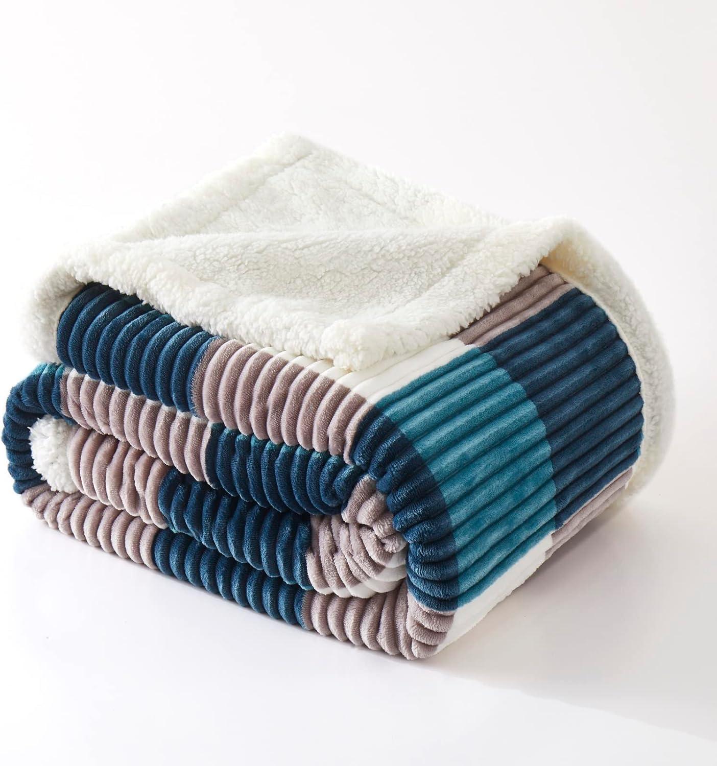 PU MEI Sherpa Throw Blanket for Couch Sofa 60”*80”- Fleece Tufted Fuzzy Soft Cozy Blanket for Bed, Thick Warm Blanket for All Seasons, (Dusty Blue, 60"*80")