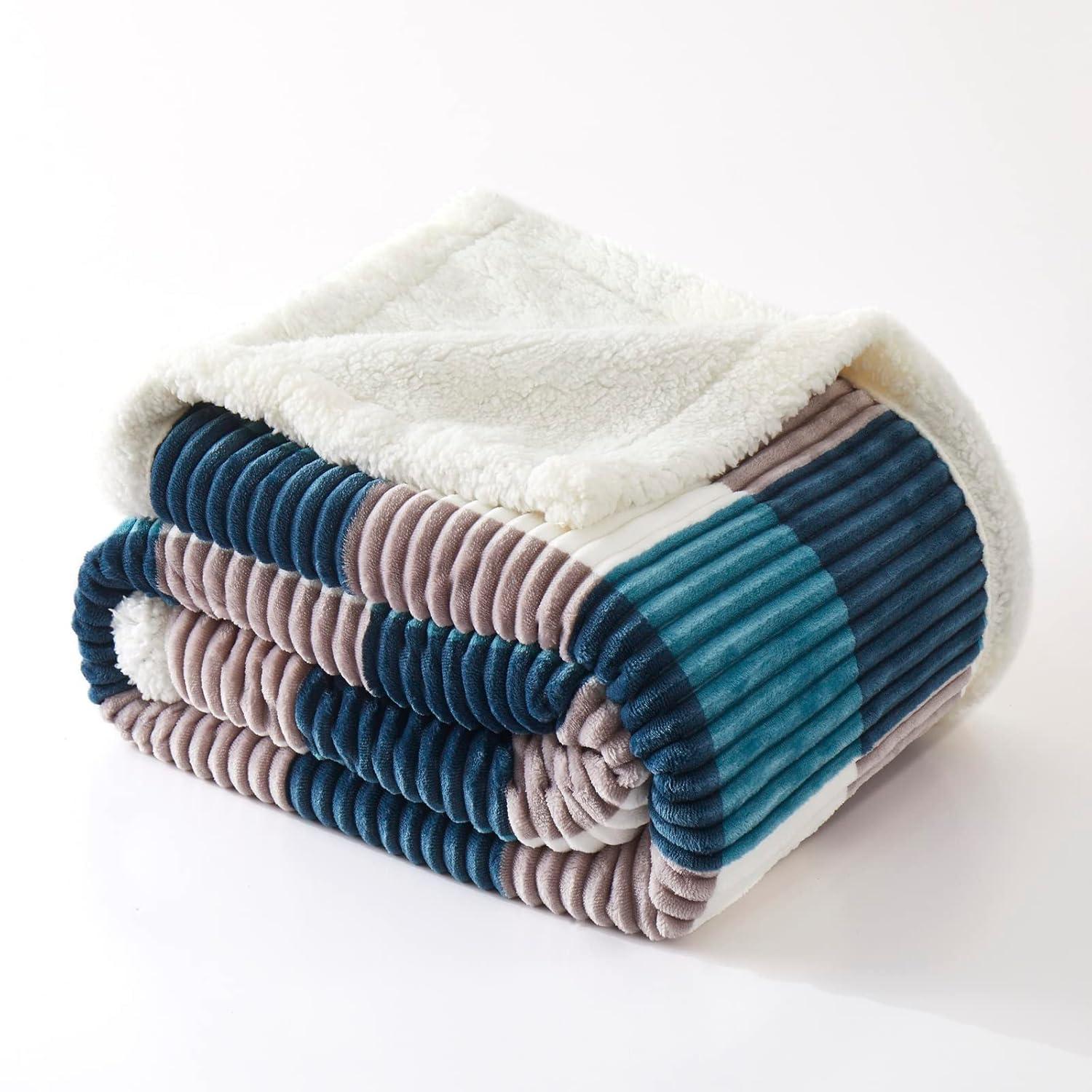 PU MEI Sherpa Throw Blanket for Couch Sofa 90”*80”- Fleece Tufted Fuzzy Soft Cozy Blanket for Bed, Thick Warm Blanket for All Seasons, (Dusty Blue, 80"*90")