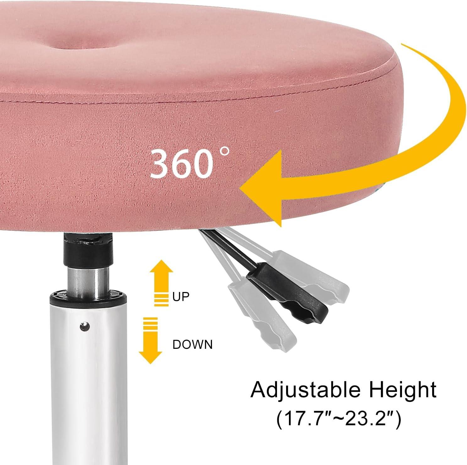 16” Round Adjustable Vanity Stool, Pink Vanity Chair for Makeup Room, Modern Vanity Chair with Velvet Fabric & Metal Base.