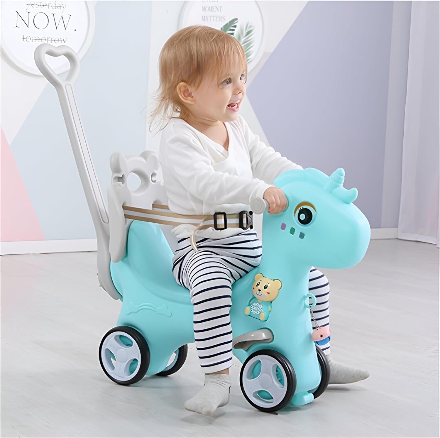 MONTARY Rocking Horse for Toddlers 1-3 Years, 4 in 1 Baby Rocking Horse Toy Fun Birthday Gift, Ride on Toys for Boys with Balance Bike Push Cart Detachable Balance Board
