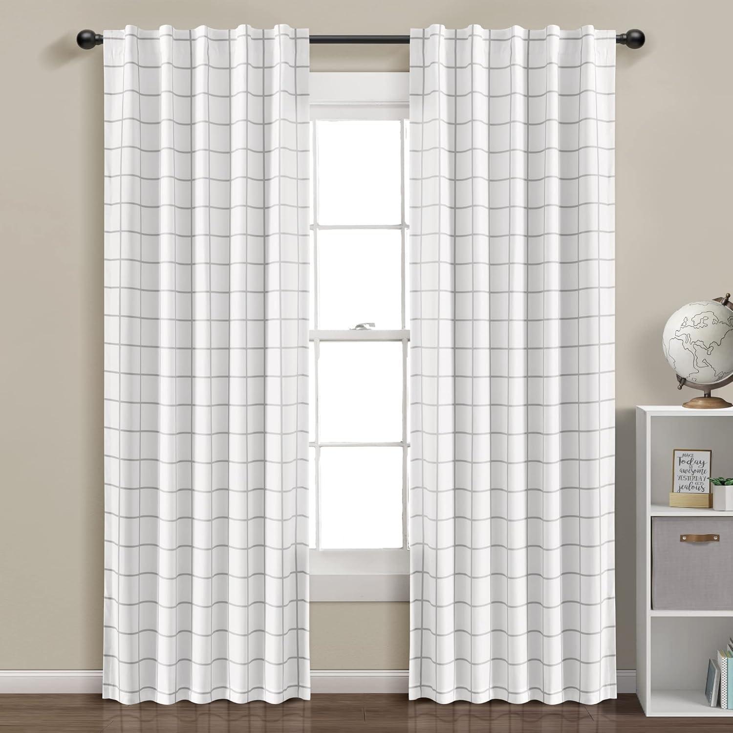 Urban Square Grid Polyester Blackout Curtain Pair (Set of 2)