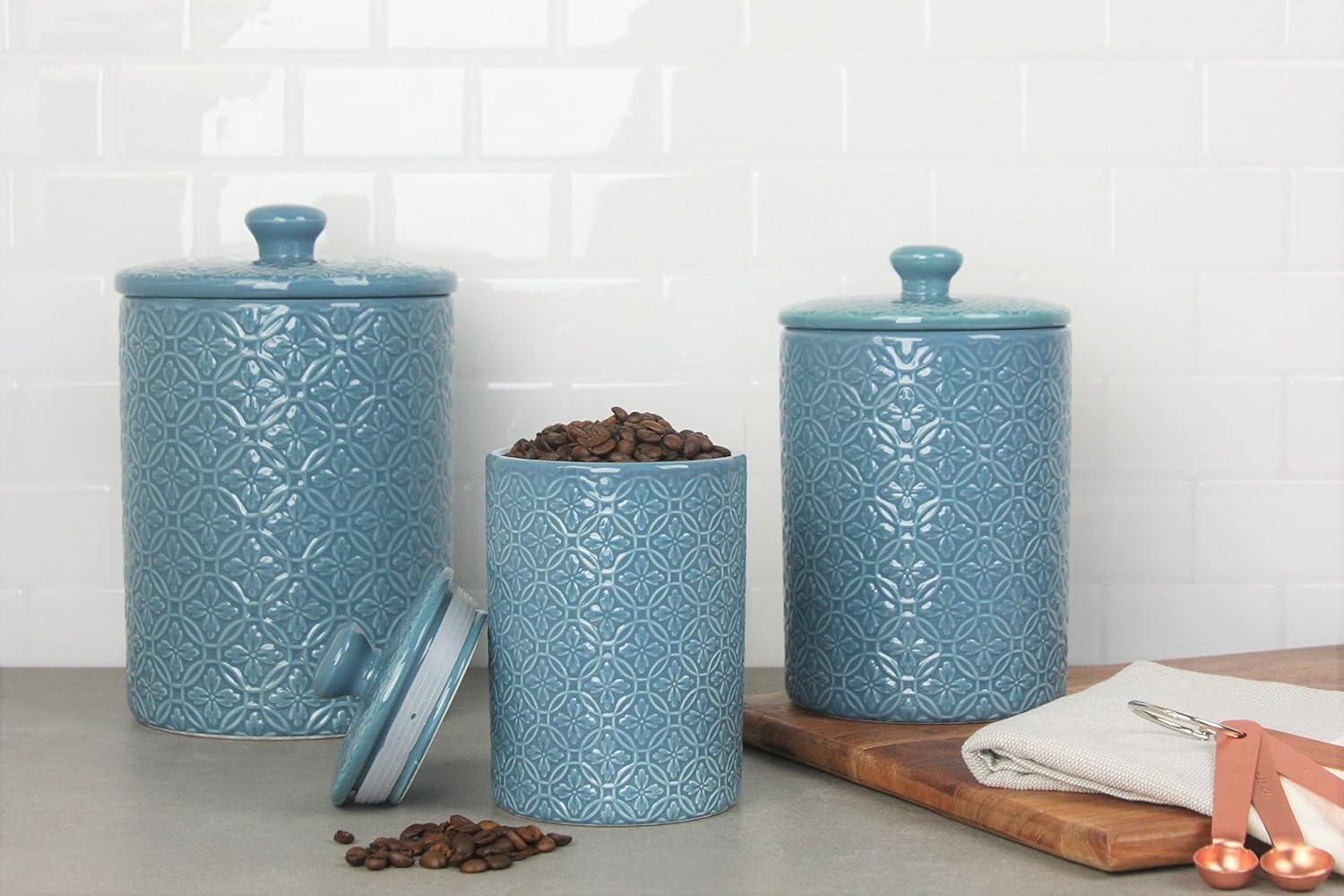 Hampton Teal Embossed Ceramic 3-Piece Canister Set