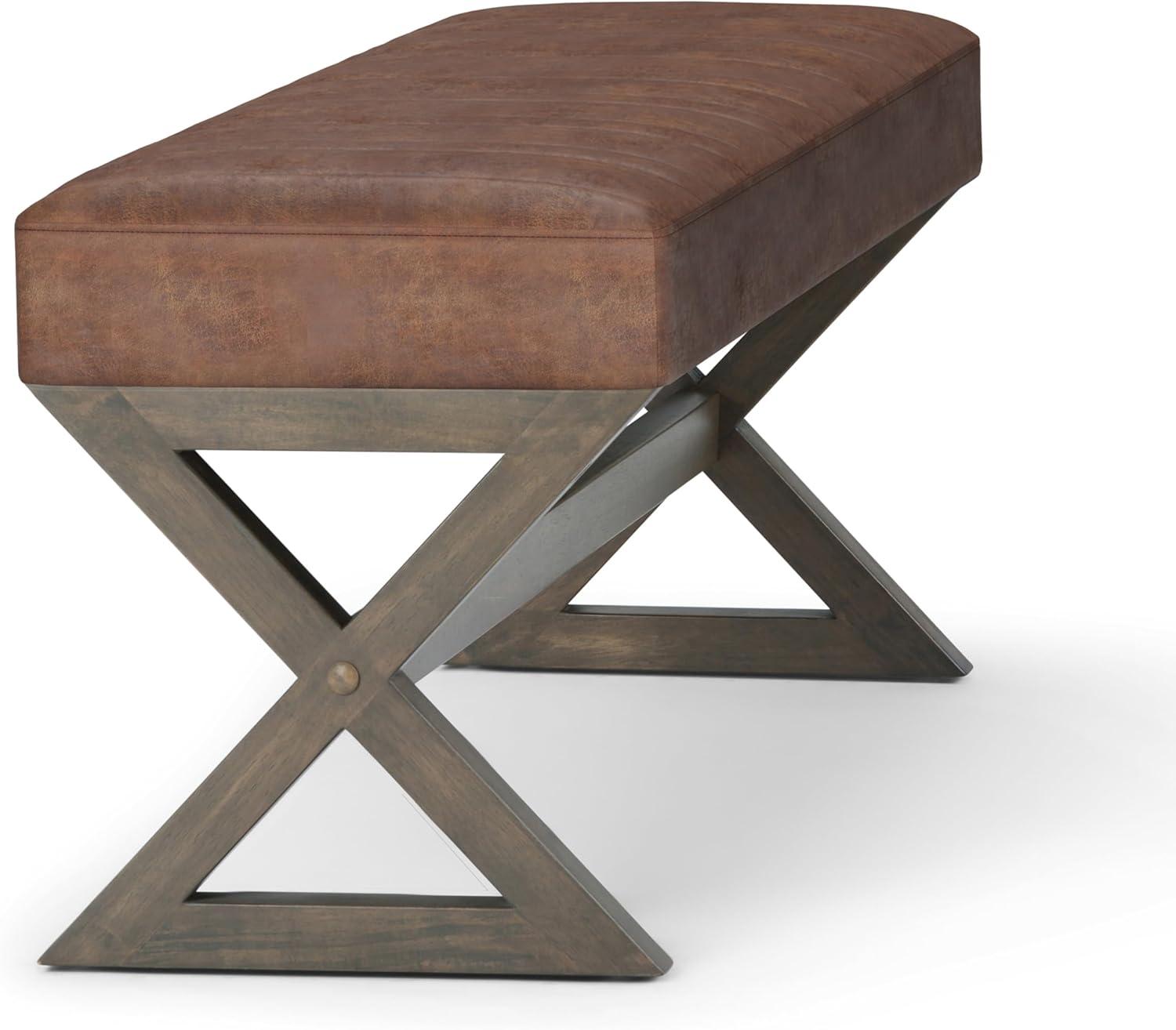 Simpli Home Salinger 48"W Large Ottoman Bench in Distressed Vegan Leather with Solid Wood Frame