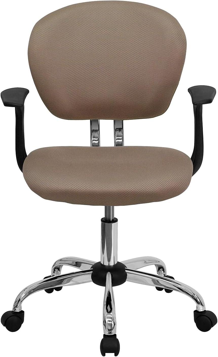 Flash Furniture Beverly Mid-Back Coffee Brown Mesh Padded Swivel Task Office Chair with Chrome Base and Arms