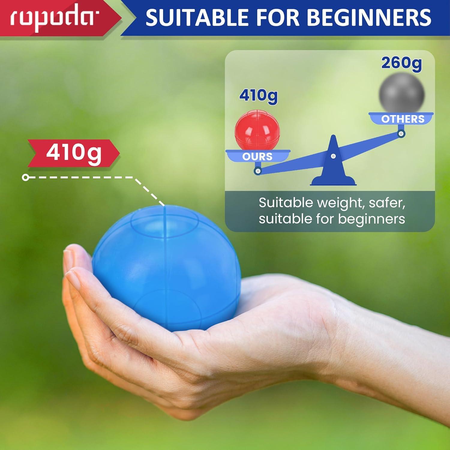 ropoda 90mm Bocce Ball Set, Lighter Bocce Ball for Beginners with 8 Balls, Pallino, Case and Measuring Rope for Backyard/Beach/Lawn, Composite Plastic for Kids Teens Beginners