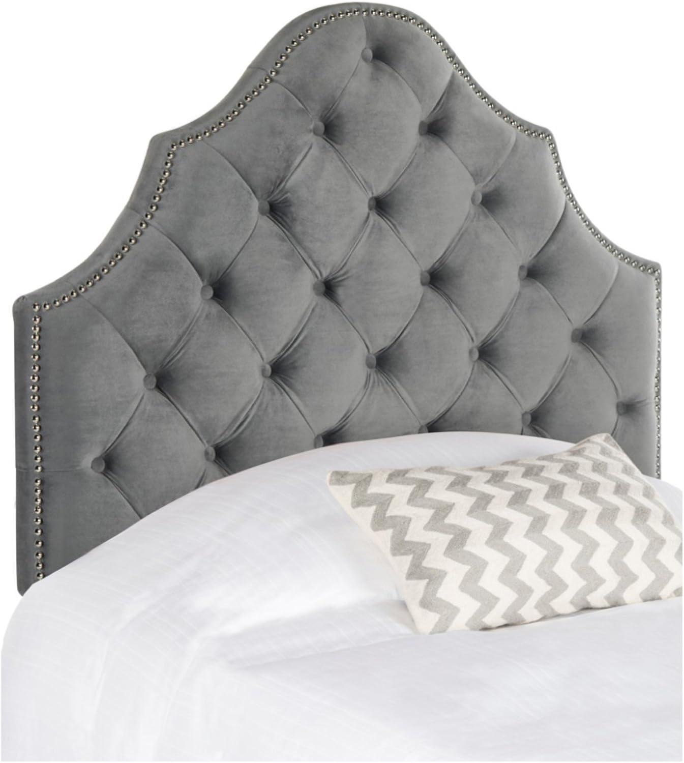 SAFAVIEH Arebelle Rustic Glam Tufted Headboard with Nail Heads, King, Chocolate