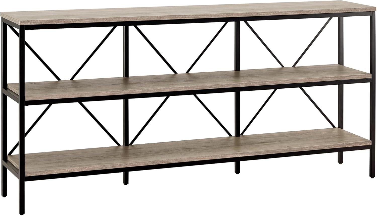 Evelyn&Zoe Kira 64" Wide Rectangular Console Table, Blackened Bronze/Antiqued Gray Oak