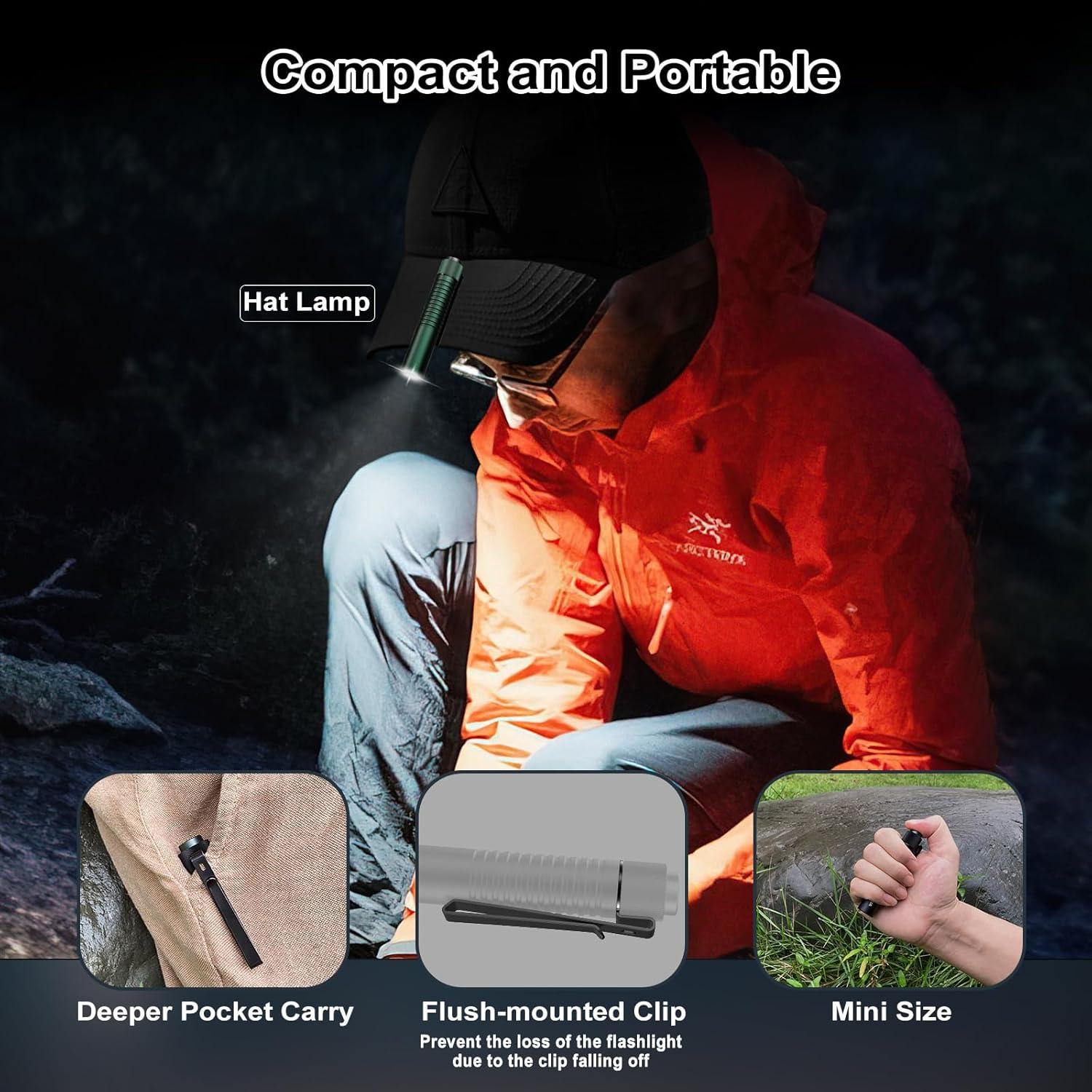 VTIGER T1A Mini Pocket EDC Flashlight with Clip,1300 Lumen Compact AA Rechargeable LED Little Flashlights, Super Bright Tail Switch Small Flash Light with Magnet for Camping,Hiking,Outdoor,Emergency