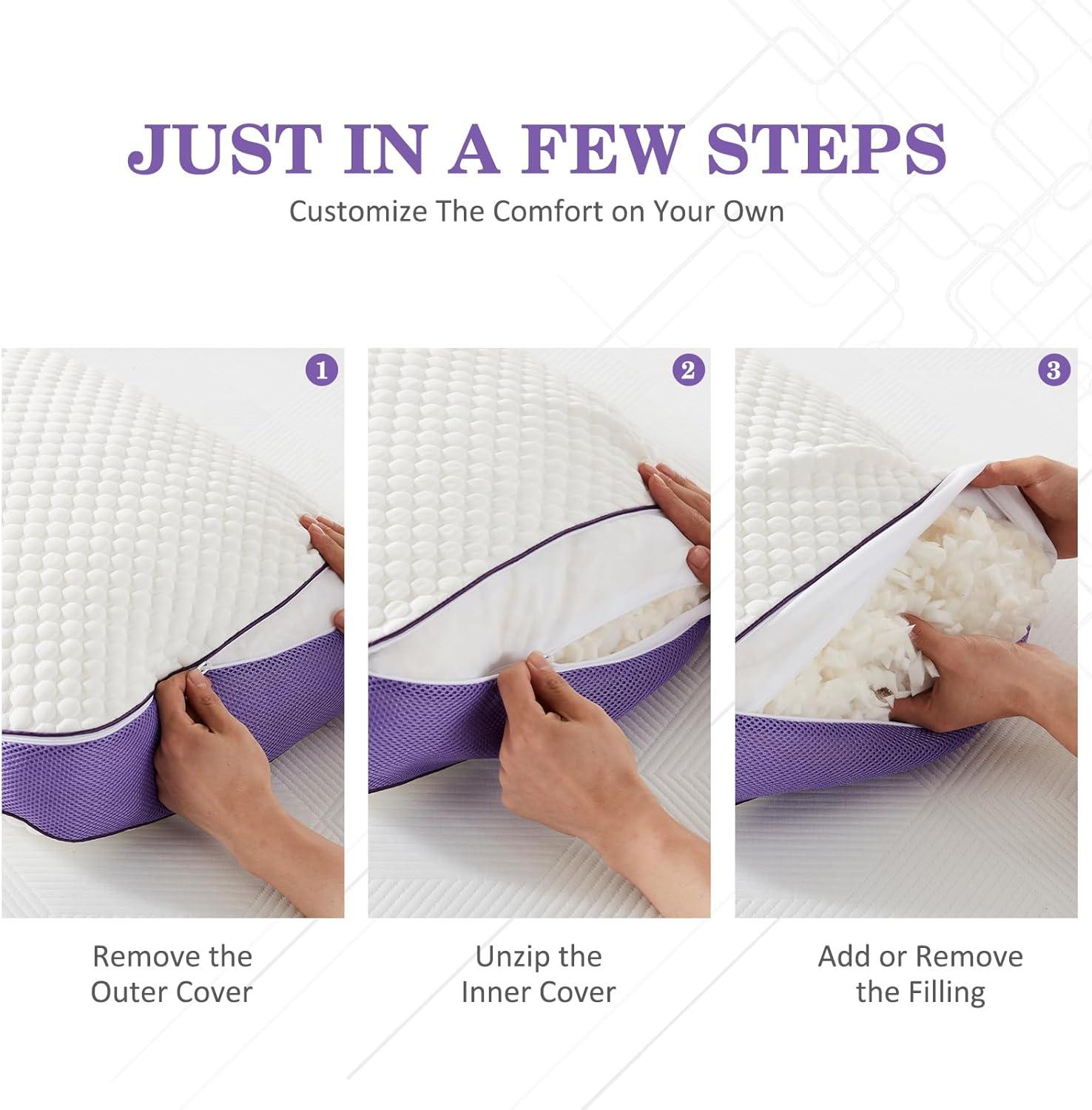 Queen Size White and Purple Memory Foam Cooling Pillow