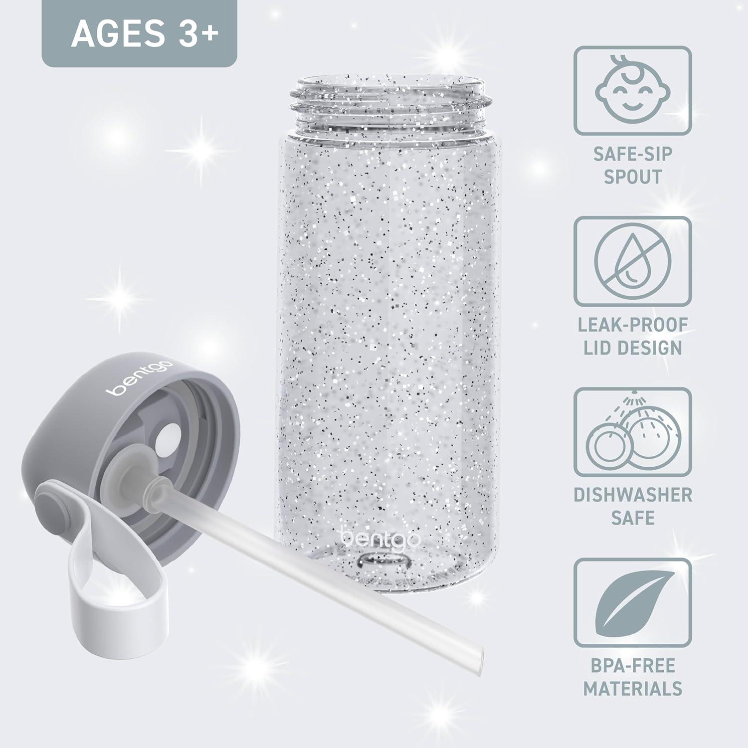 Bentgo Kids Silver Glitter Leak-Proof Plastic Water Bottle