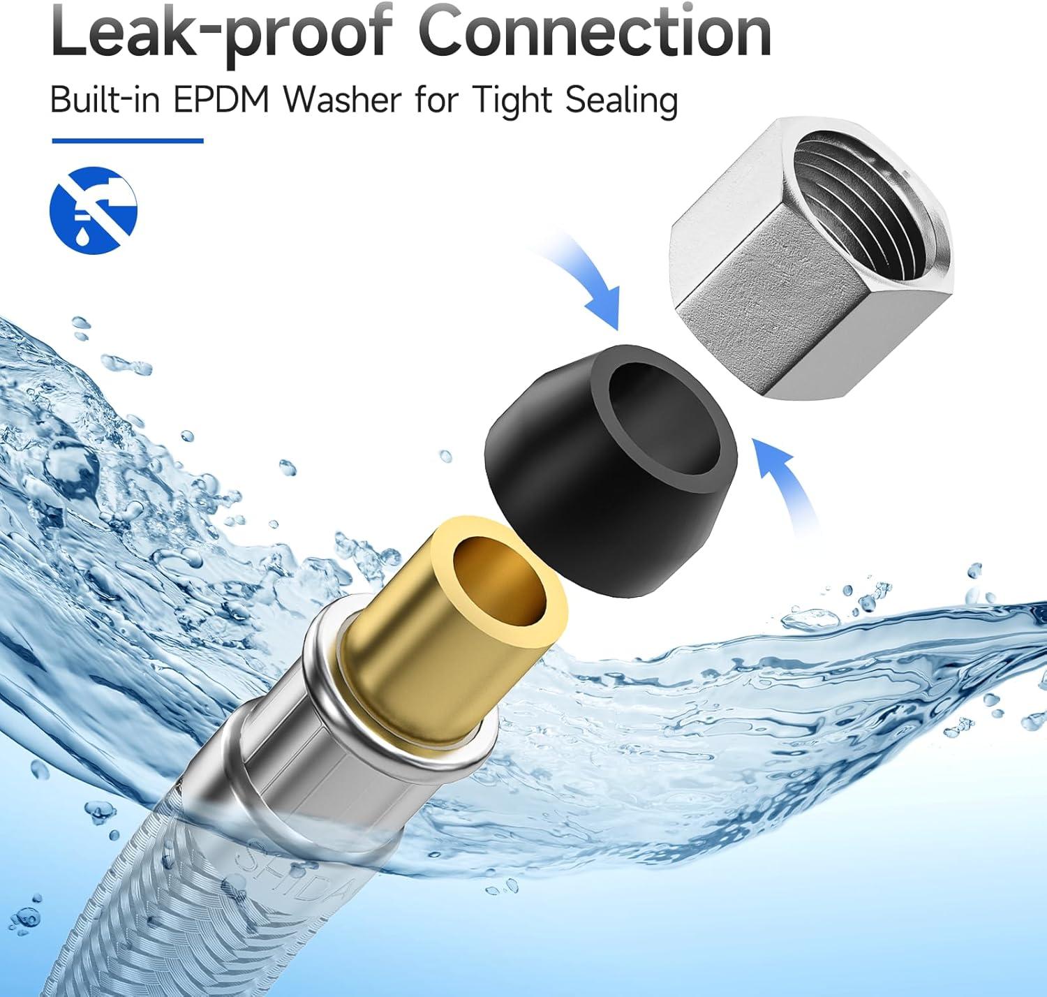 12" Faucet Supply Line Extension, 3/8" Male Comp x 3/8" Female Comp Stainless Steel Faucet Extension Hose Connector for Large Sink Longer Distance Extention, 1 Pack