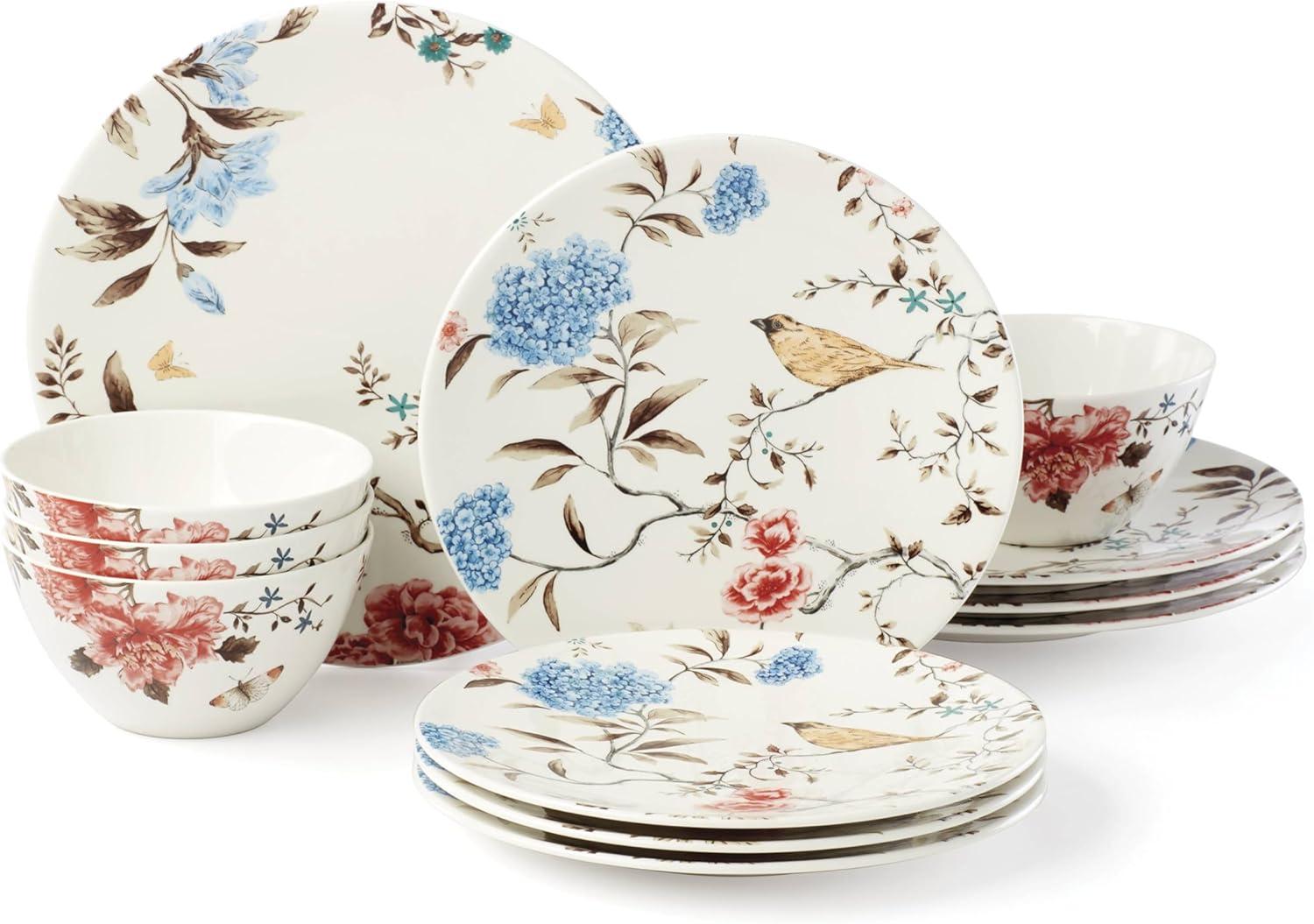 Floral Porcelain 12-Piece Dinnerware Set, Service for 4