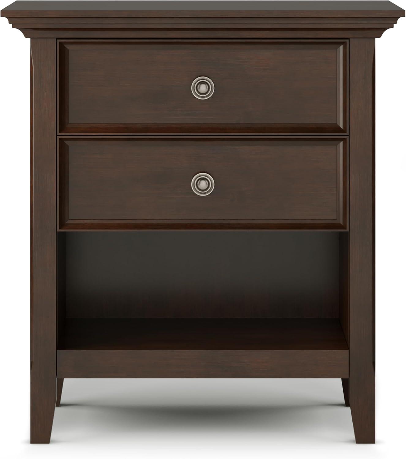 Simpli Home Amherst 24"W 2-Drawer Solid Wood Nightstand with Open Shelf