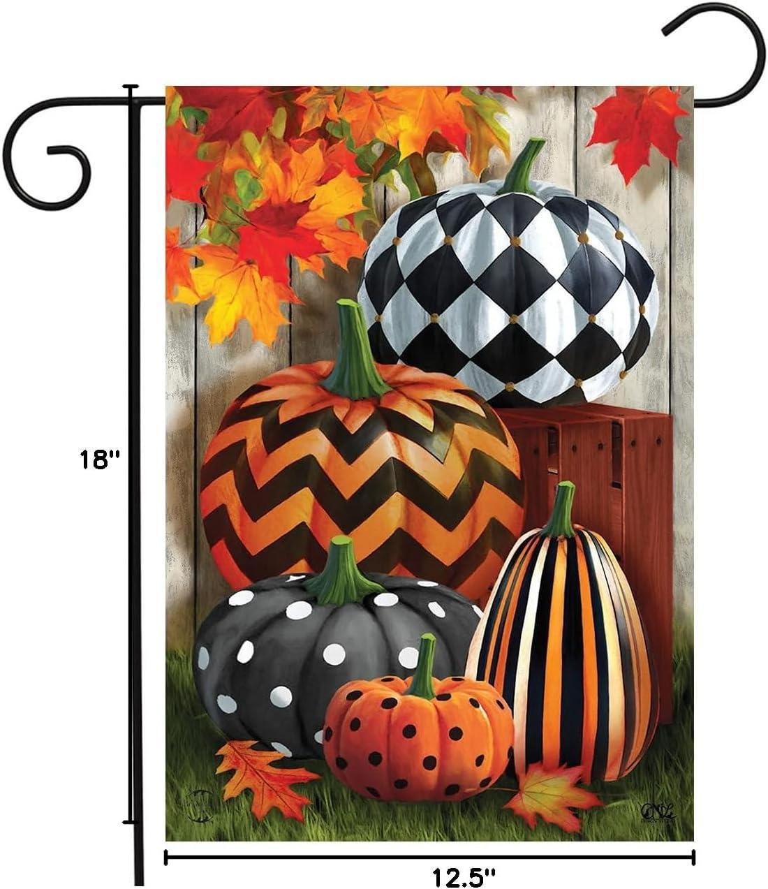 Patterned Pumpkins Autumn Garden Flag Fall Leaves 18" x 12.5" Briarwood Lane