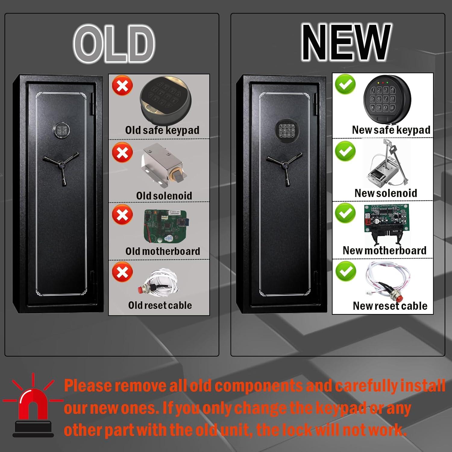 WAH LIN PARTS Gun Safe Lock Replacement Chrome Keypad DIY Safe Electronic Lock with Solenoid 2 Override Keys, Fireproof Electronic Box Lock