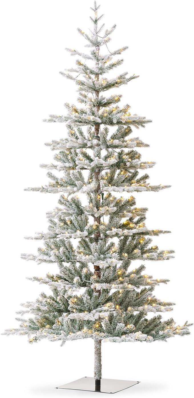 8ft Pre-Lit Flocked Fir Artificial Christmas Tree with Warm White Lights