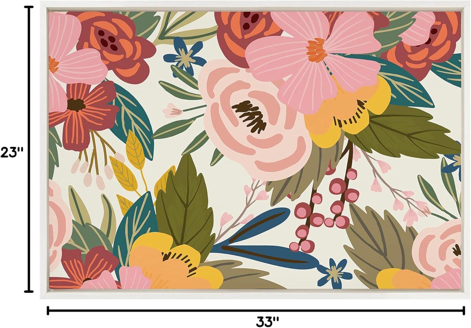 Kate and Laurel Sylvie Softly Framed Canvas Wall Art by Mia Charro, 23x33 White, Modern Fun Abstract Colorful Botanical Flower Art for Wall