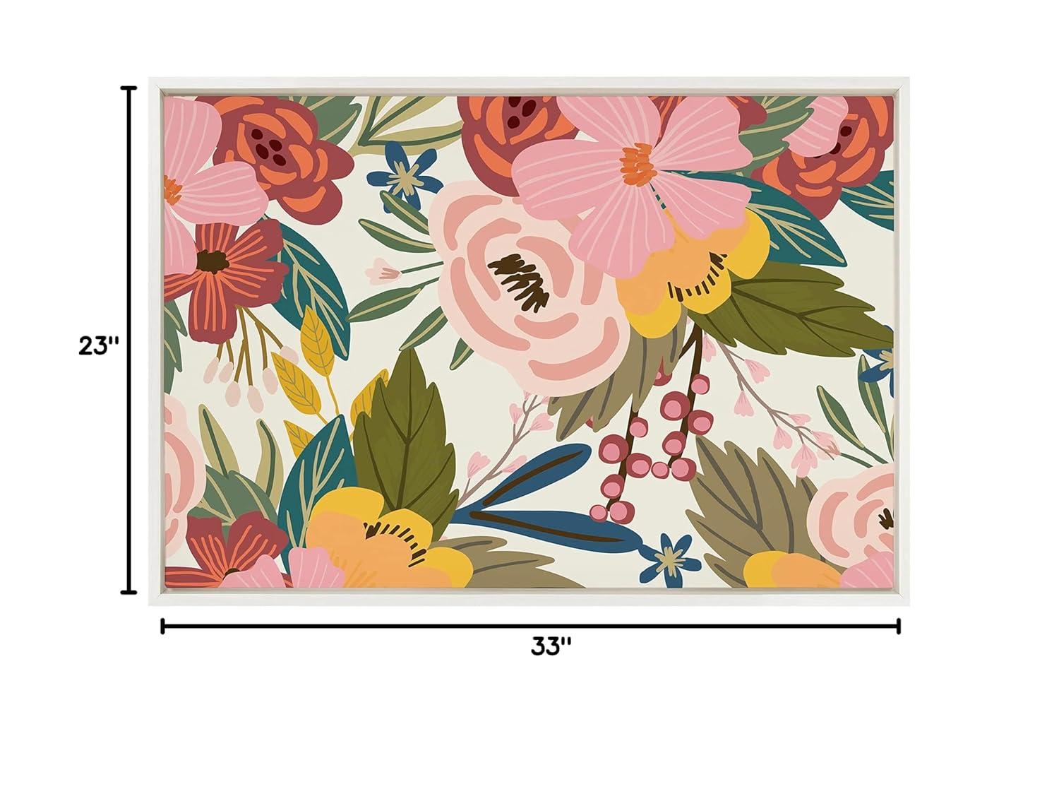 Kate and Laurel Sylvie Softly Framed Canvas Wall Art by Mia Charro, 23x33 White, Modern Fun Abstract Colorful Botanical Flower Art for Wall