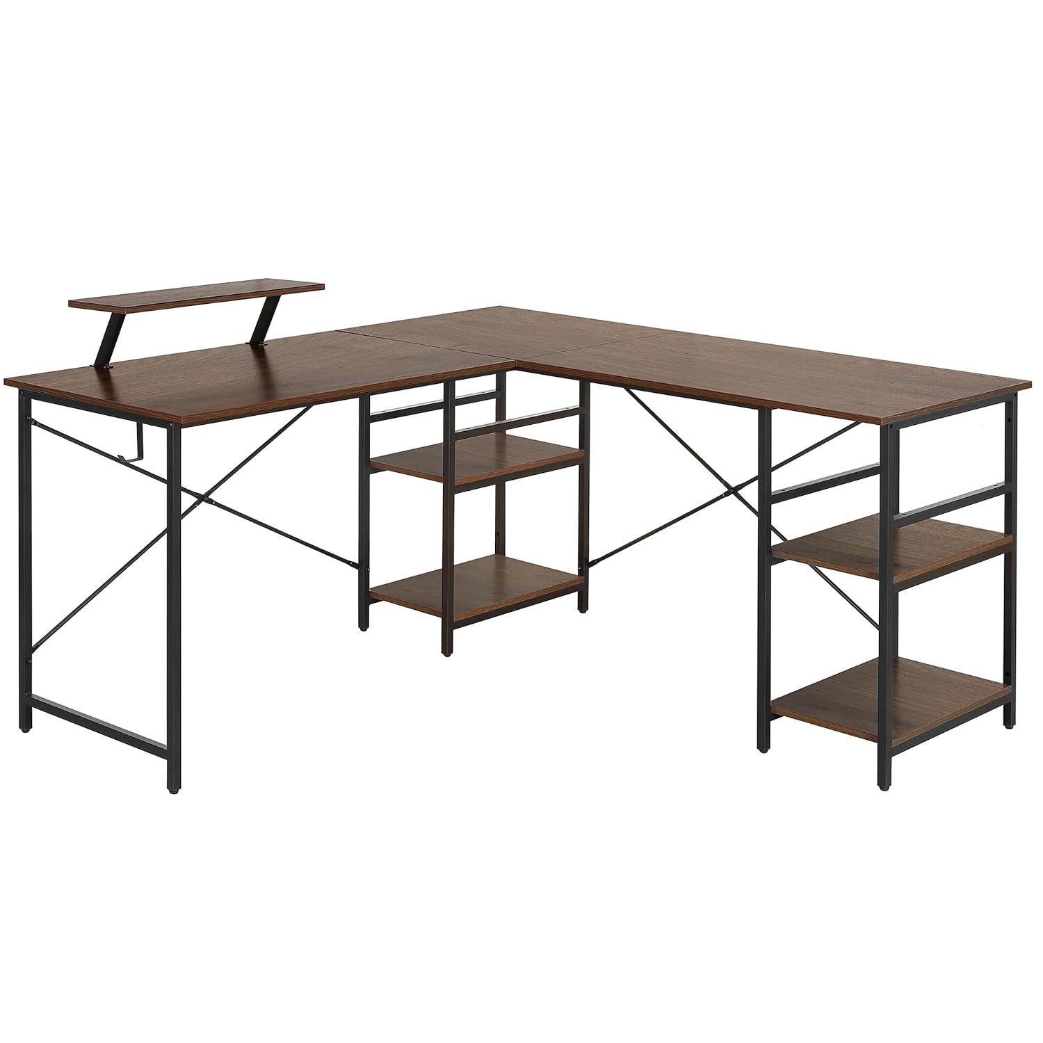 Inbox Zero Techni Mobili L-Shape Industrial Desk With Storage Shelves | Wayfair