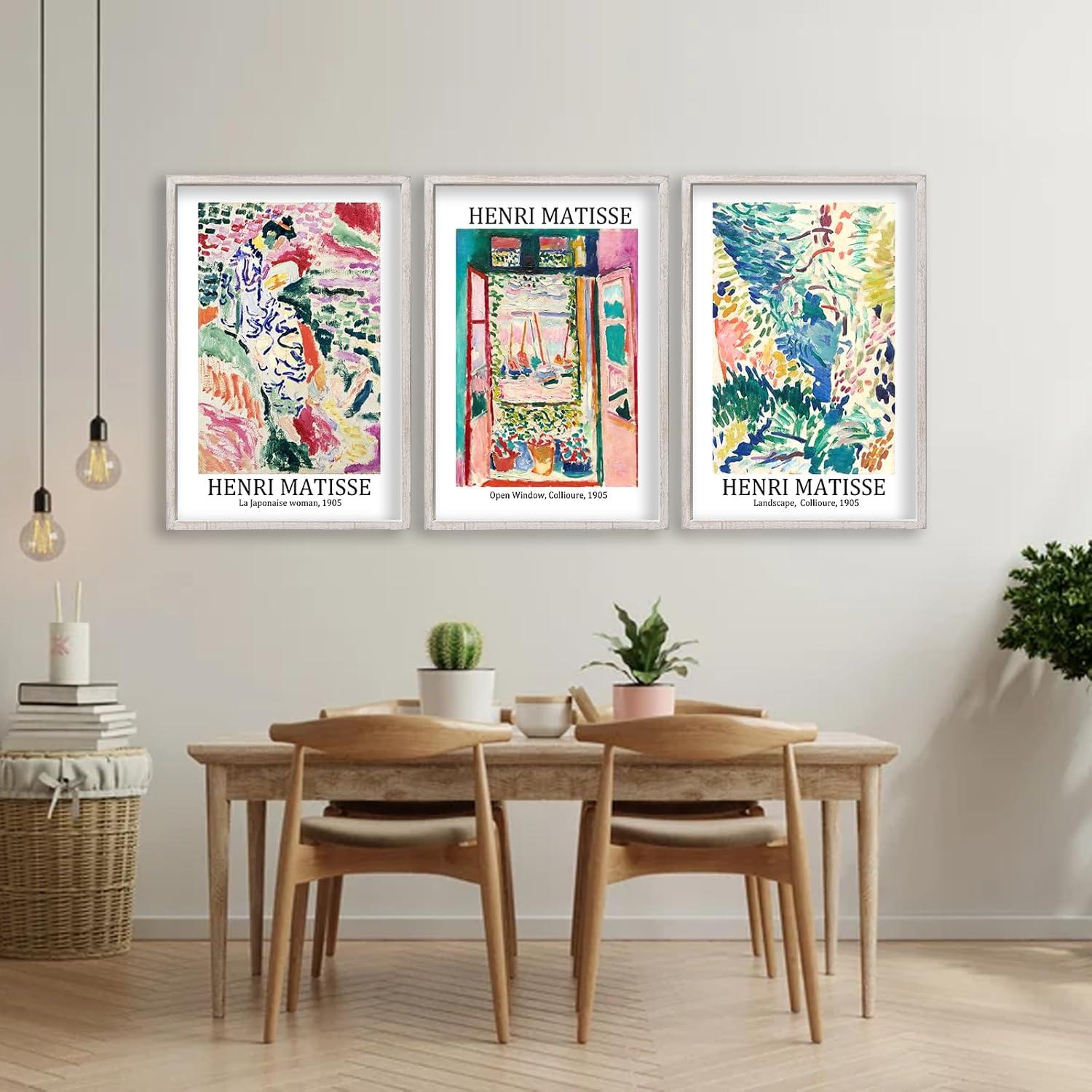 Vault W Artwork Set Of 3 16X11 Inch Large Rustic Farmhouse Aesthetic Wood Framed Matisse Sign Modern Home Bedroom Living Room Office Abstract Landscape Print Wall Hang (Wood) (Set of 3)