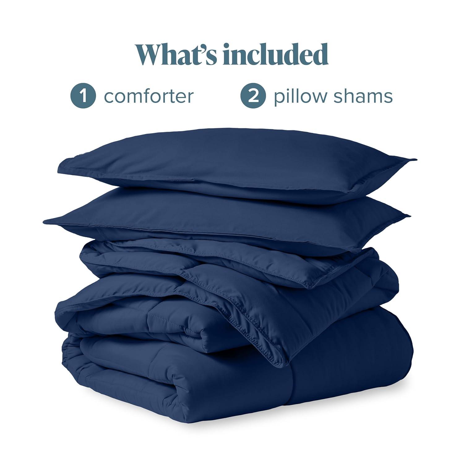 Queen Comforter Set 5Pc Down Alternative Ultra Soft Solid Comforters with Shams, Decorative Pillow & Bed Skirt - Navy
