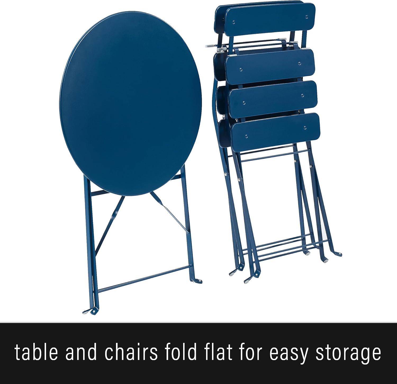 Navy Blue Steel 3-Piece Folding Bistro Set