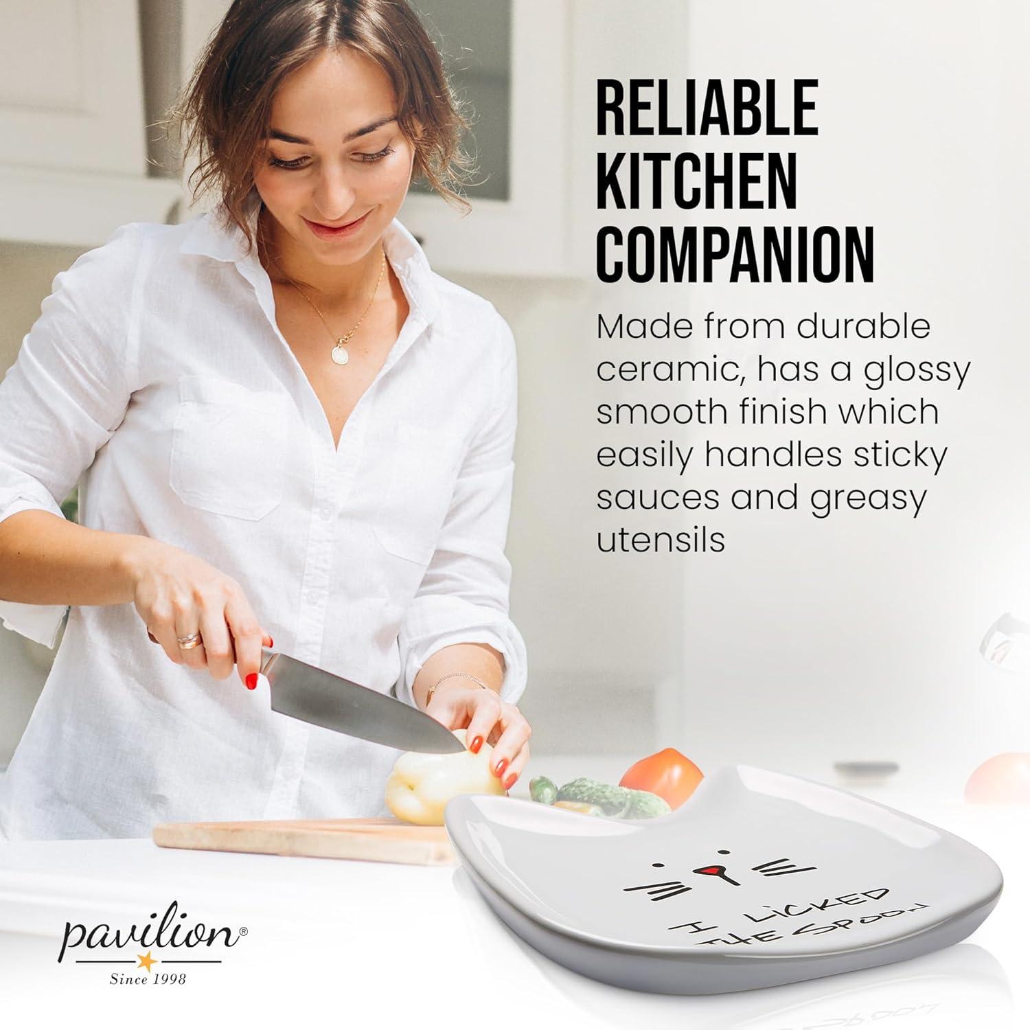 Pavilion Gift Company Blobby Cat, Cat Spoon Rest"I Licked the Spoon", 5", White