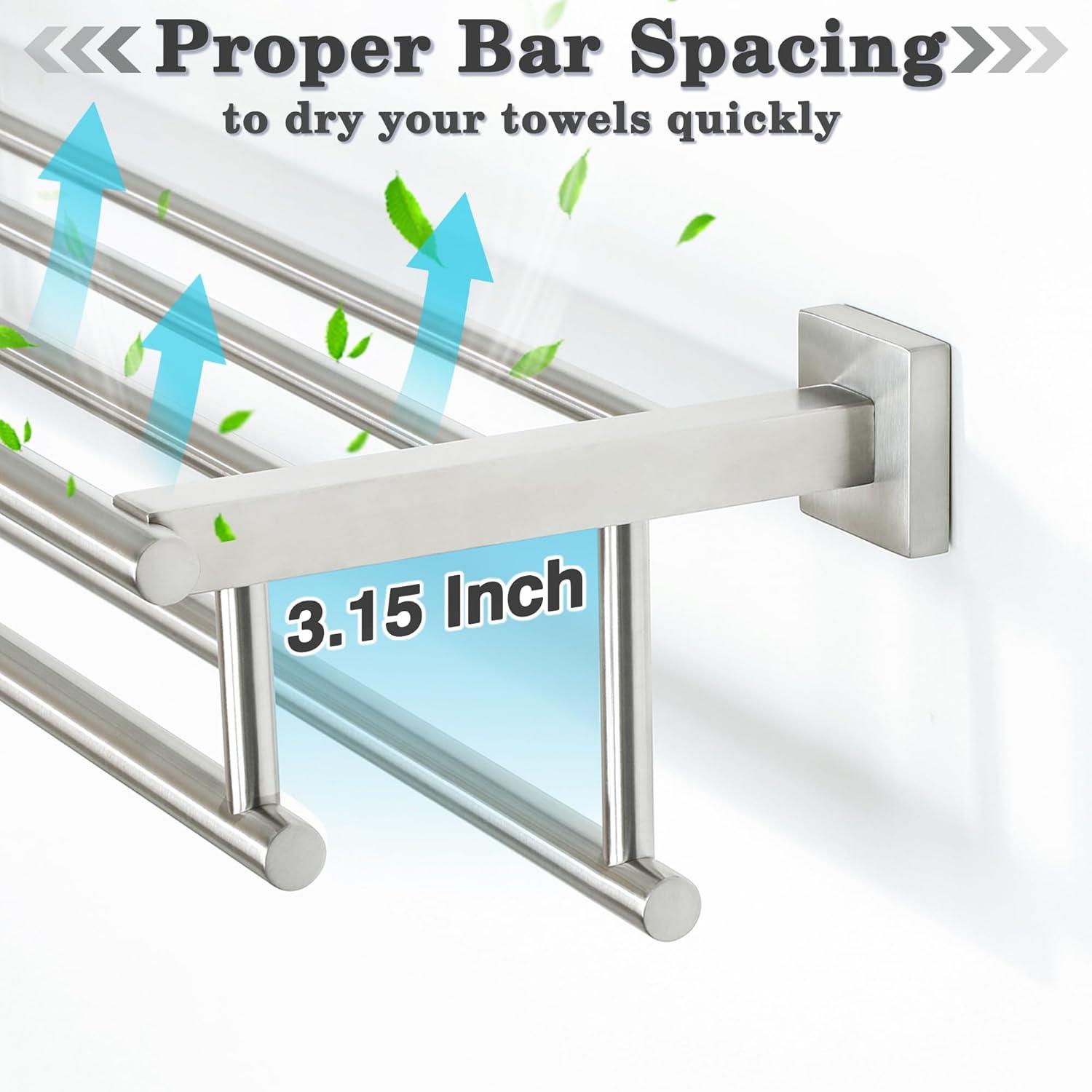 2-Tier 20" Wall Mounted Stainless Steel Bathroom Towel Rack With 2 Towel Bars Round Rods